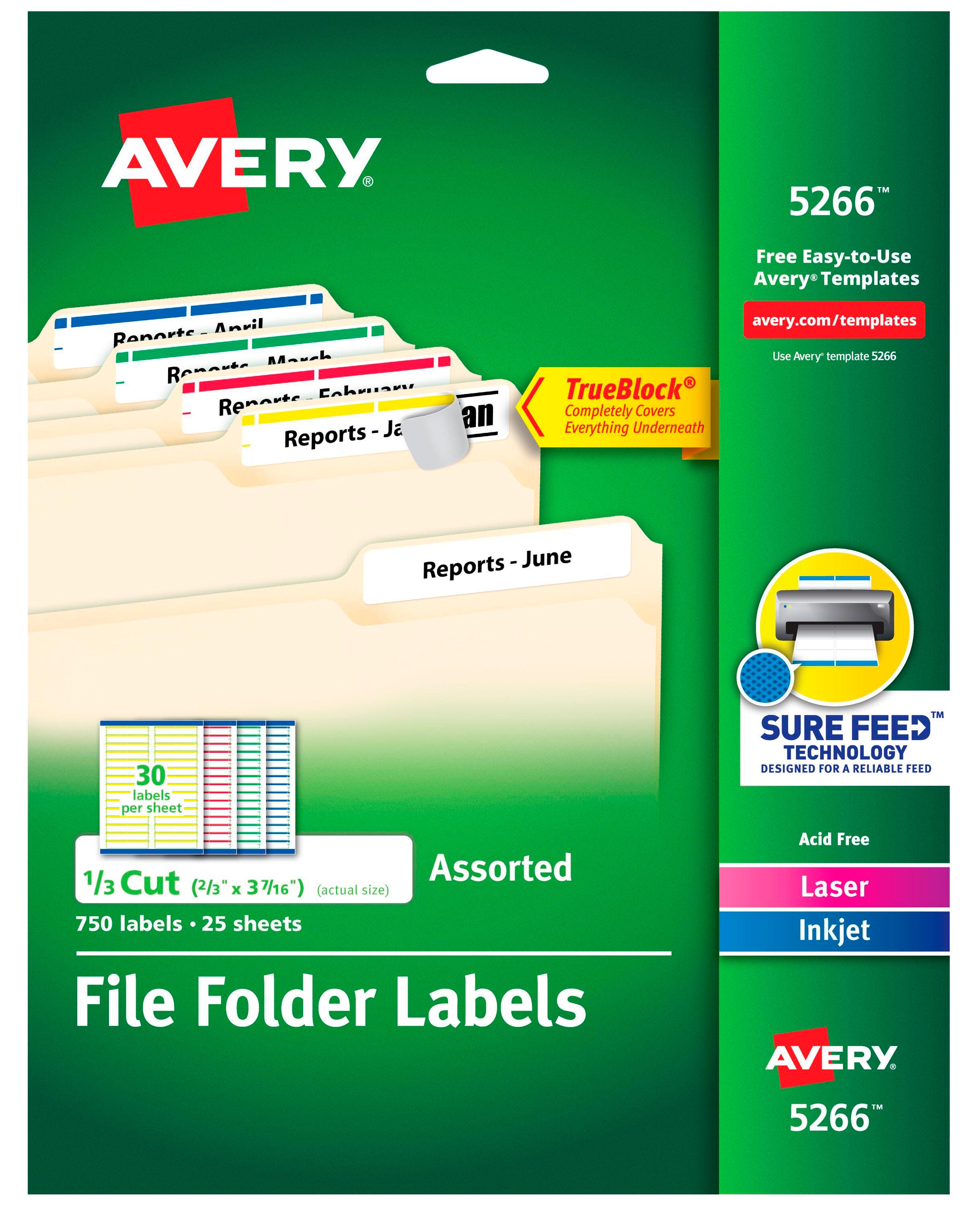 Avery Printable File Folder Labels, 2/3 x 3-7/16 Inches, Assorted Colors, Pack of 750 067669